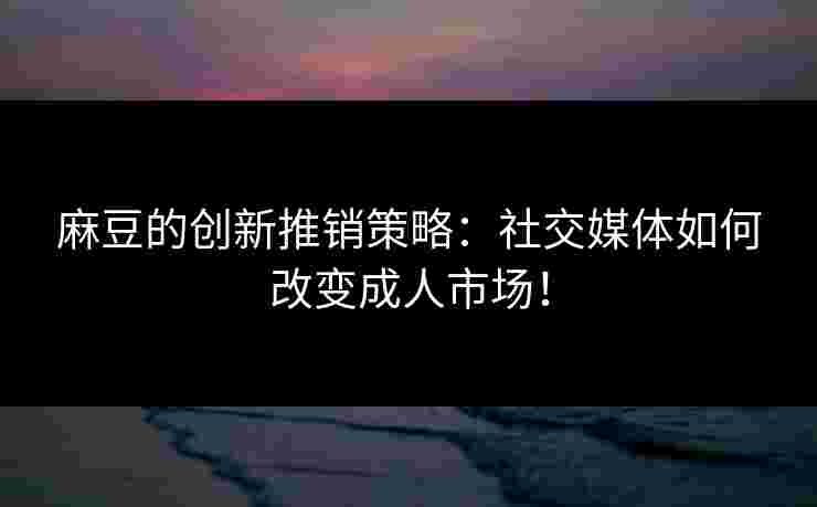 麻豆的创新推销策略：社交媒体如何改变成人市场！